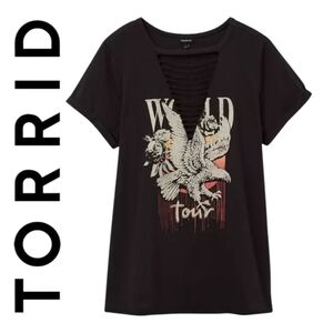 Torrid Graphic Vintage Style Band Tee Cotton Slashed Neck World Tour Black